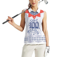 Queen Salote College 100 Years Anniversary Personalized Women Sleeveless Polo Shirt Tonga QSC White - Polynesian Pride