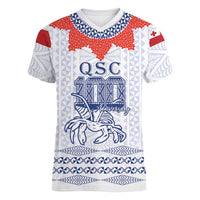 Queen Salote College 100 Years Anniversary Personalized Women V-Neck T-Shirt Tonga QSC White - Polynesian Pride