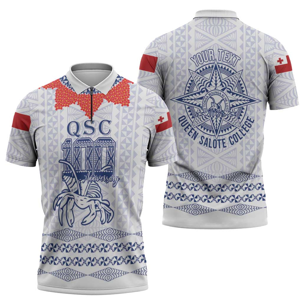Queen Salote College 100 Years Anniversary Personalized Zipper Polo Shirt Tonga QSC White - Polynesian Pride