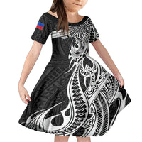 Personalised Philippines Family Matching Puletasi Dress and Hawaiian Shirt Tribal Sun LT7 Daughter's Dress Black - Polynesian Pride