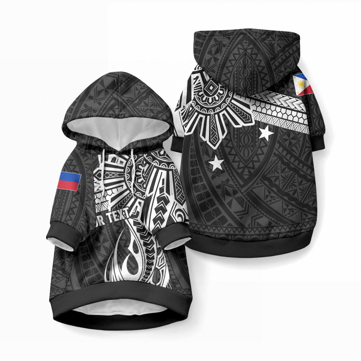 Personalised Philippines Pet Hoodie Tribal Sun LT7 Pullover Black - Polynesian Pride