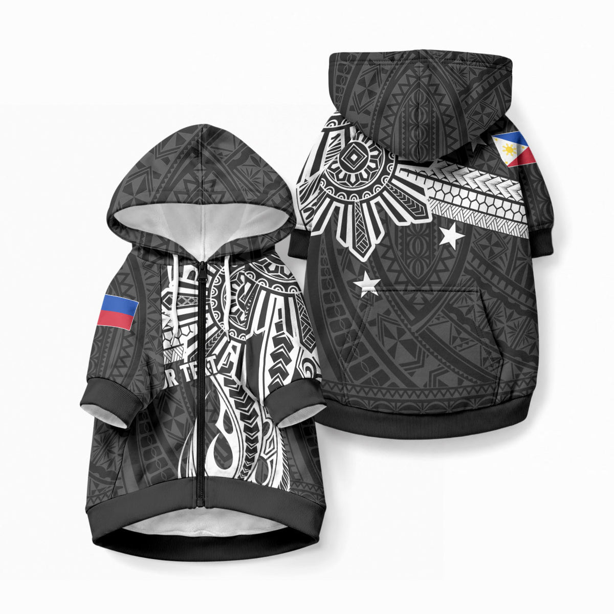 Personalised Philippines Pet Hoodie Tribal Sun LT7 Zip-up Black - Polynesian Pride