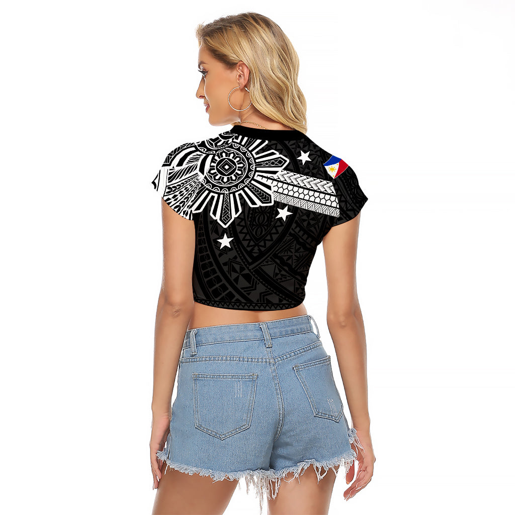 Personalised Philippines Raglan Cropped T Shirt Tribal Sun LT7 - Polynesian Pride