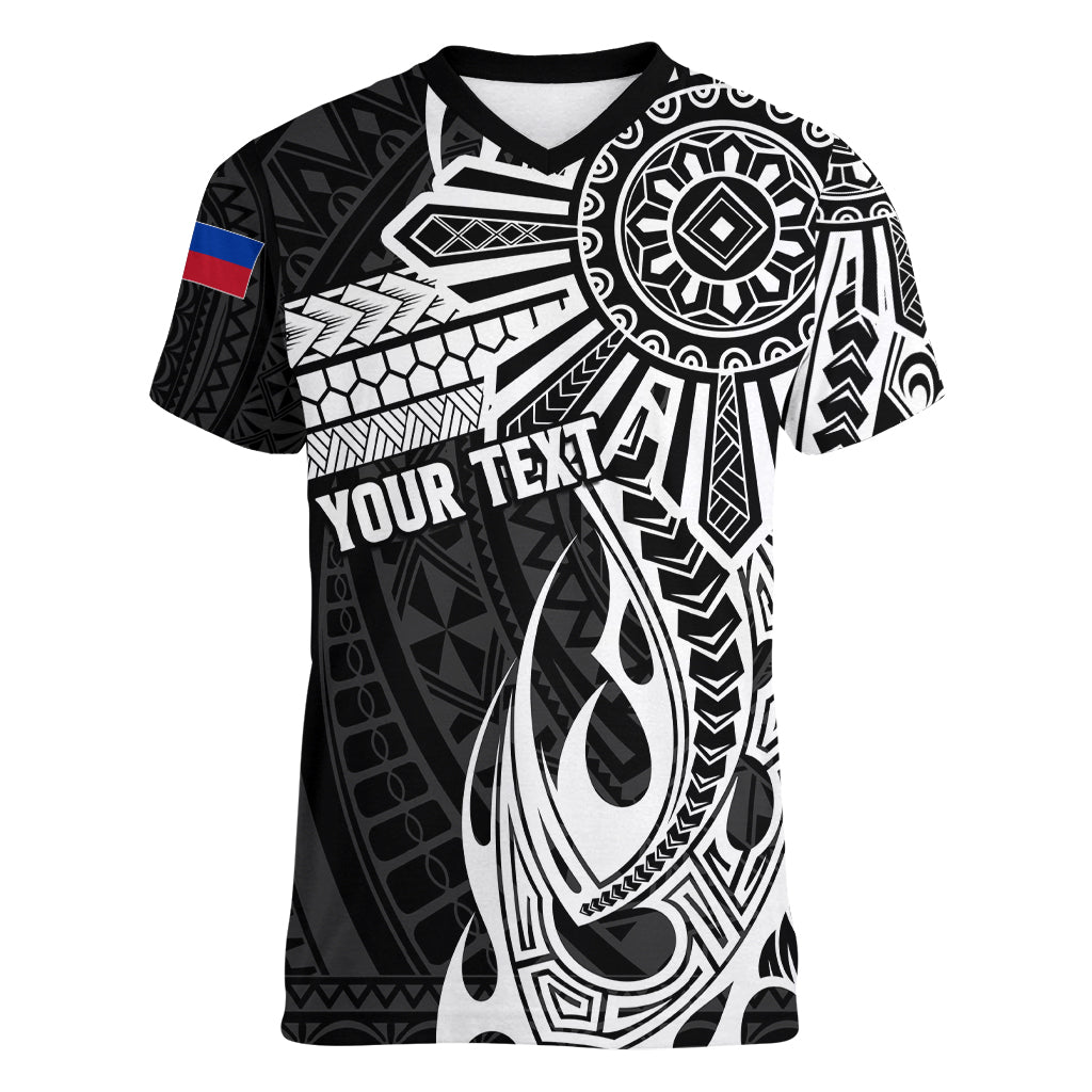 Personalised Philippines Women V Neck T Shirt Tribal Sun LT7 Female Black - Polynesian Pride