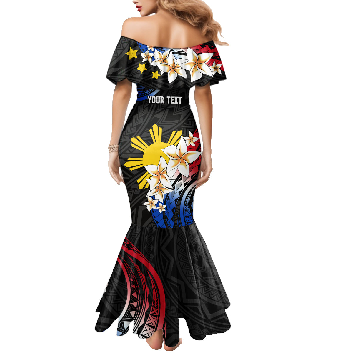 Personalised Philippines Tribal Family Matching Mermaid Dress and Hawaiian Shirt Mix Plumeria - Flag Colors LT7 - Polynesian Pride