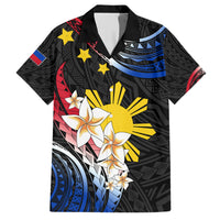 Personalised Philippines Tribal Family Matching Short Sleeve Bodycon Dress and Hawaiian Shirt Mix Plumeria - Flag Colors LT7 Dad's Shirt - Short Sleeve Black - Polynesian Pride