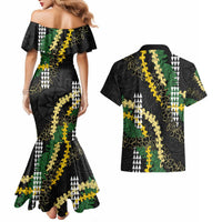 Hawaii Aloha Kakau Couples Matching Mermaid Dress and Hawaiian Shirt Puakenikeni and Maile Lei Twist LT7 - Polynesian Pride