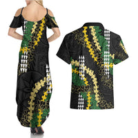 Hawaii Aloha Kakau Couples Matching Summer Maxi Dress and Hawaiian Shirt Puakenikeni and Maile Lei Twist LT7 - Polynesian Pride
