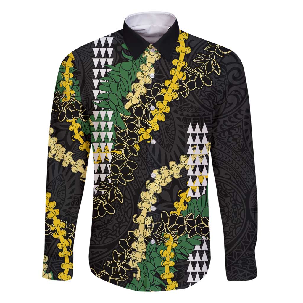 Hawaii Aloha Kakau Family Matching Long Sleeve Bodycon Dress and Hawaiian Shirt Puakenikeni and Maile Lei Twist LT7 Dad's Shirt - Long Sleeve Black - Polynesian Pride