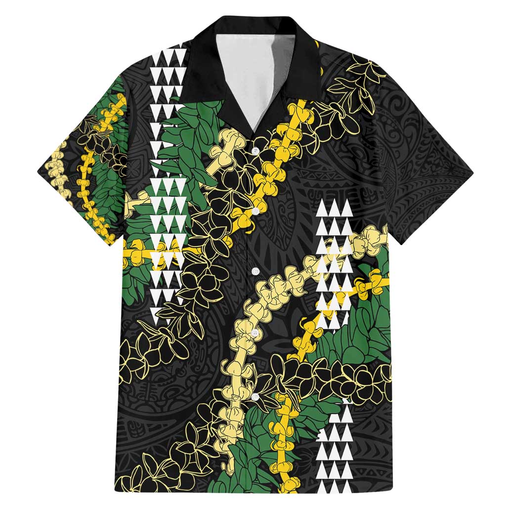 Hawaii Aloha Kakau Family Matching Mermaid Dress and Hawaiian Shirt Puakenikeni and Maile Lei Twist LT7 Dad's Shirt - Short Sleeve Black - Polynesian Pride