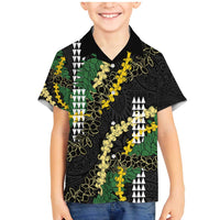 Hawaii Aloha Kakau Family Matching Mermaid Dress and Hawaiian Shirt Puakenikeni and Maile Lei Twist LT7 Son's Shirt Black - Polynesian Pride