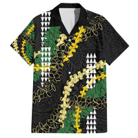 Hawaii Aloha Kakau Family Matching Off The Shoulder Long Sleeve Dress and Hawaiian Shirt Puakenikeni and Maile Lei Twist LT7 Dad's Shirt - Short Sleeve Black - Polynesian Pride