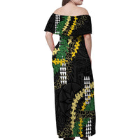 Hawaii Aloha Kakau Family Matching Off Shoulder Maxi Dress and Hawaiian Shirt Puakenikeni and Maile Lei Twist LT7 - Polynesian Pride
