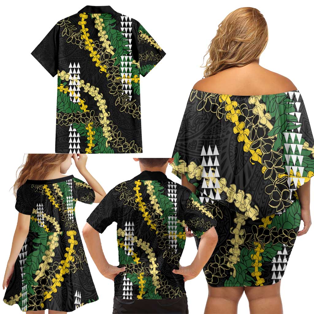 Hawaii Aloha Kakau Family Matching Off Shoulder Short Dress and Hawaiian Shirt Puakenikeni and Maile Lei Twist LT7 - Polynesian Pride