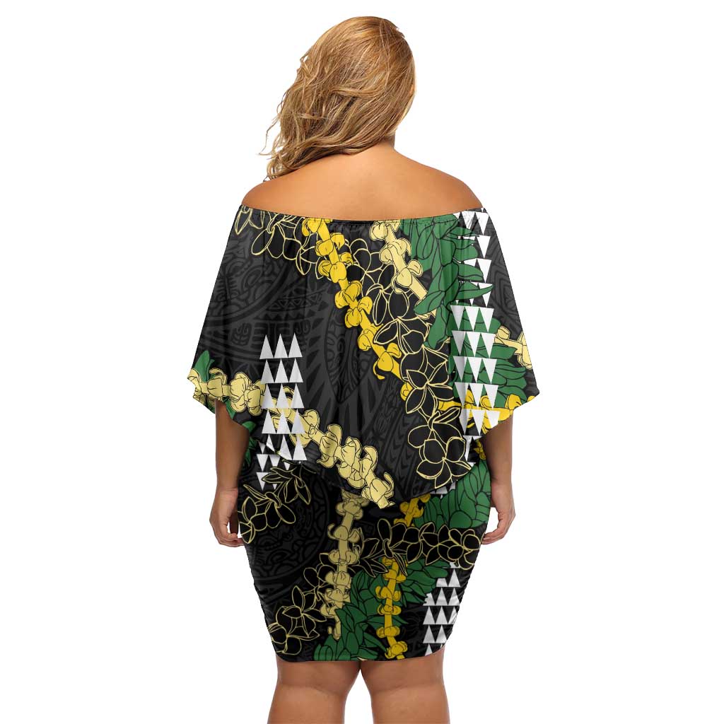 Hawaii Aloha Kakau Family Matching Off Shoulder Short Dress and Hawaiian Shirt Puakenikeni and Maile Lei Twist LT7 - Polynesian Pride
