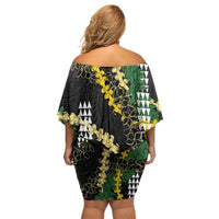 Hawaii Aloha Kakau Family Matching Off Shoulder Short Dress and Hawaiian Shirt Puakenikeni and Maile Lei Twist LT7 - Polynesian Pride