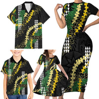 Hawaii Aloha Kakau Family Matching Short Sleeve Bodycon Dress and Hawaiian Shirt Puakenikeni and Maile Lei Twist LT7 - Polynesian Pride