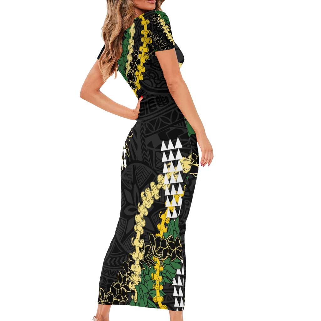 Hawaii Aloha Kakau Family Matching Short Sleeve Bodycon Dress and Hawaiian Shirt Puakenikeni and Maile Lei Twist LT7 - Polynesian Pride