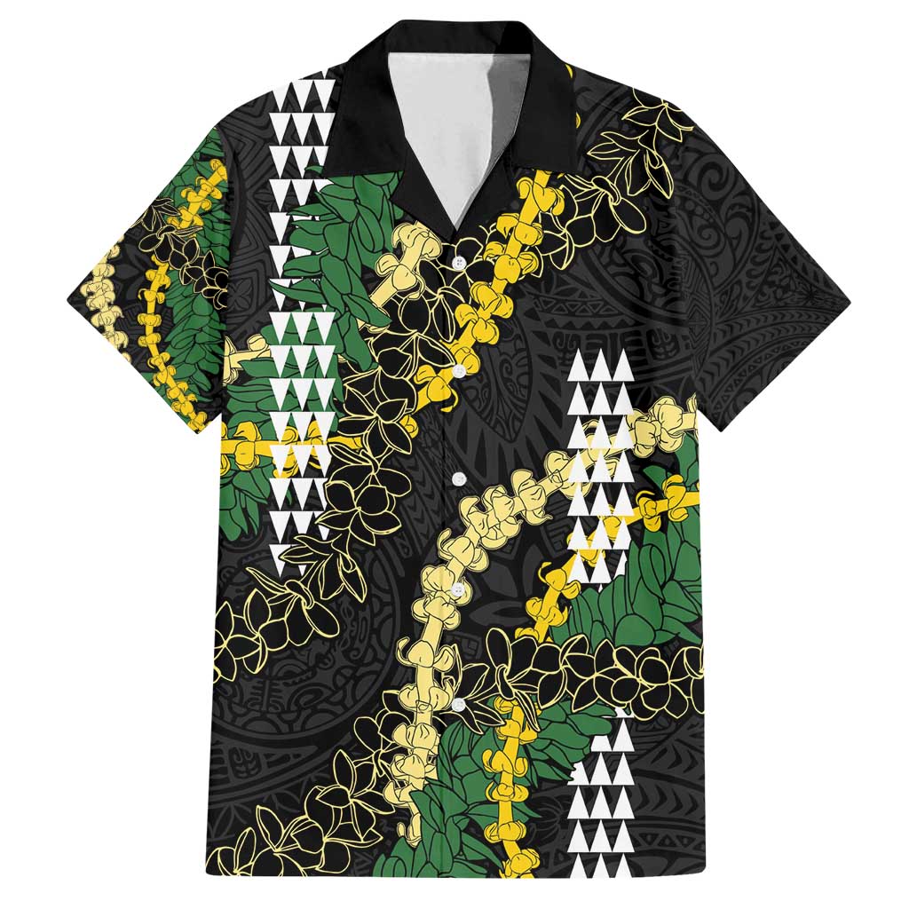 Hawaii Aloha Kakau Family Matching Summer Maxi Dress and Hawaiian Shirt Puakenikeni and Maile Lei Twist LT7 Dad's Shirt - Short Sleeve Black - Polynesian Pride