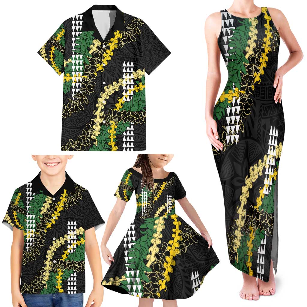 Hawaii Aloha Kakau Family Matching Tank Maxi Dress and Hawaiian Shirt Puakenikeni and Maile Lei Twist LT7 - Polynesian Pride