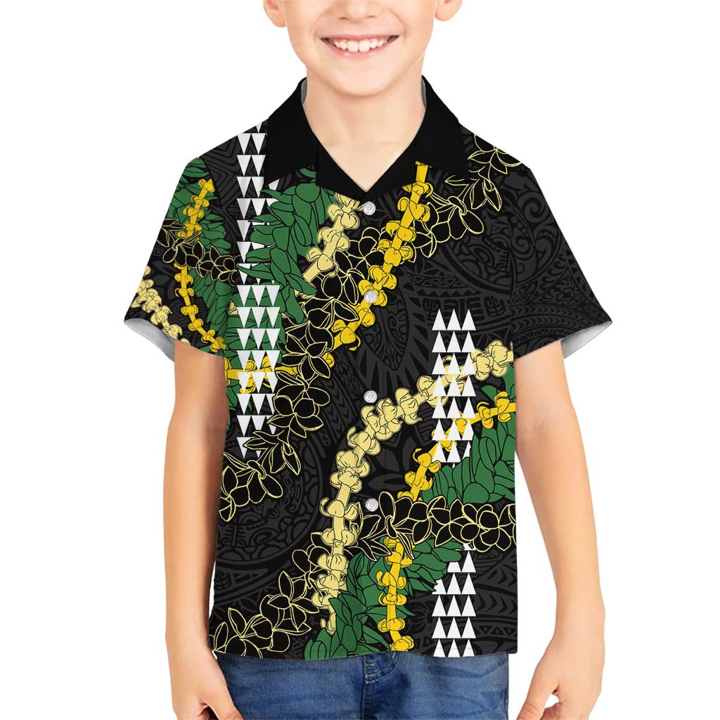 Hawaii Aloha Kakau Family Matching Tank Maxi Dress and Hawaiian Shirt Puakenikeni and Maile Lei Twist LT7 Son's Shirt Black - Polynesian Pride