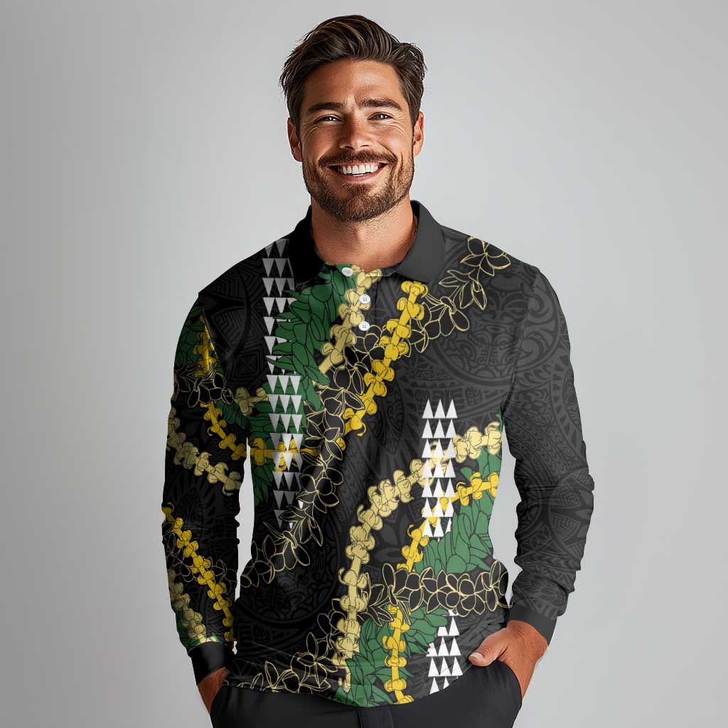 Hawaii Aloha Kakau Long Sleeve Polo Shirt Puakenikeni and Maile Lei Twist