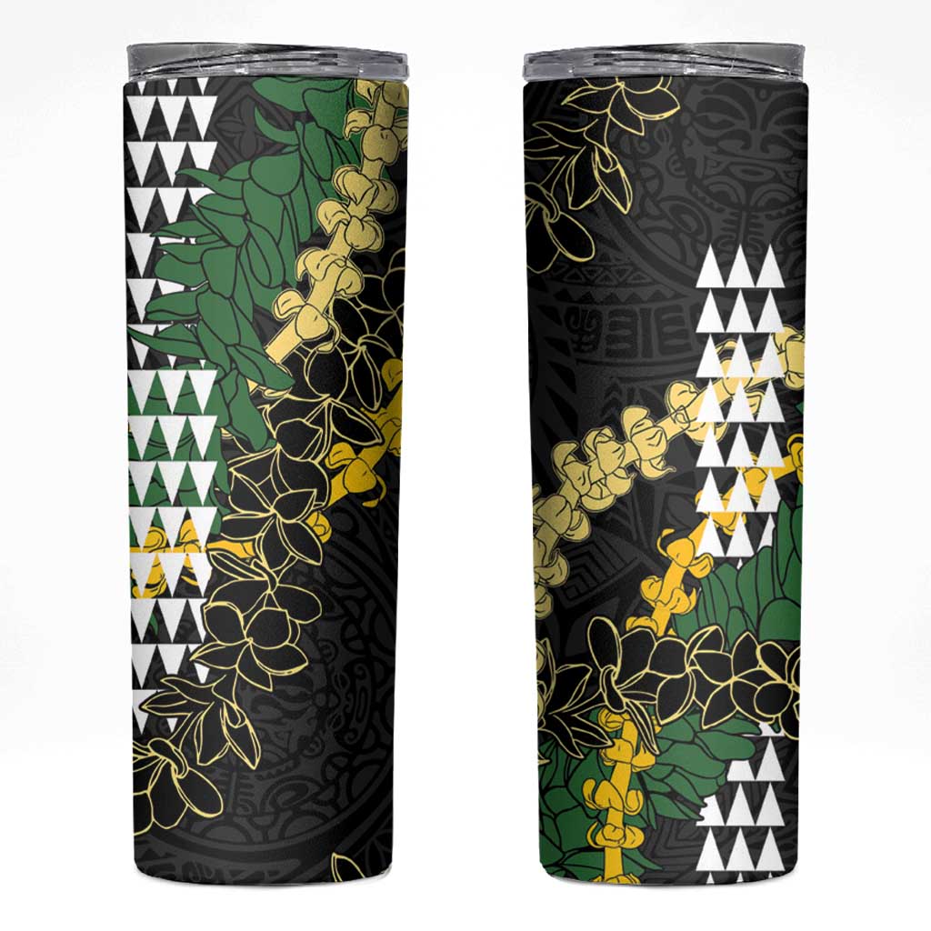 Hawaii Aloha Kakau Skinny Tumbler Puakenikeni and Maile Lei Twist LT7 Black - Polynesian Pride