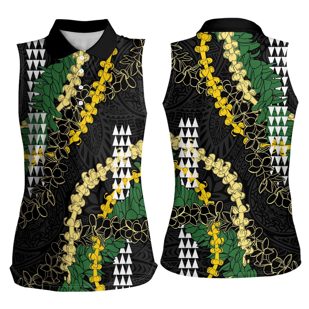 Hawaii Aloha Kakau Women Sleeveless Polo Shirt Puakenikeni and Maile Lei Twist LT7 - Polynesian Pride
