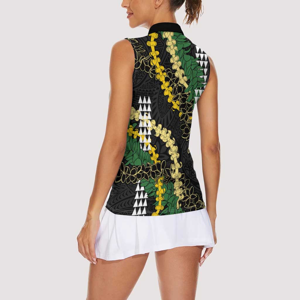 Hawaii Aloha Kakau Women Sleeveless Polo Shirt Puakenikeni and Maile Lei Twist LT7 - Polynesian Pride