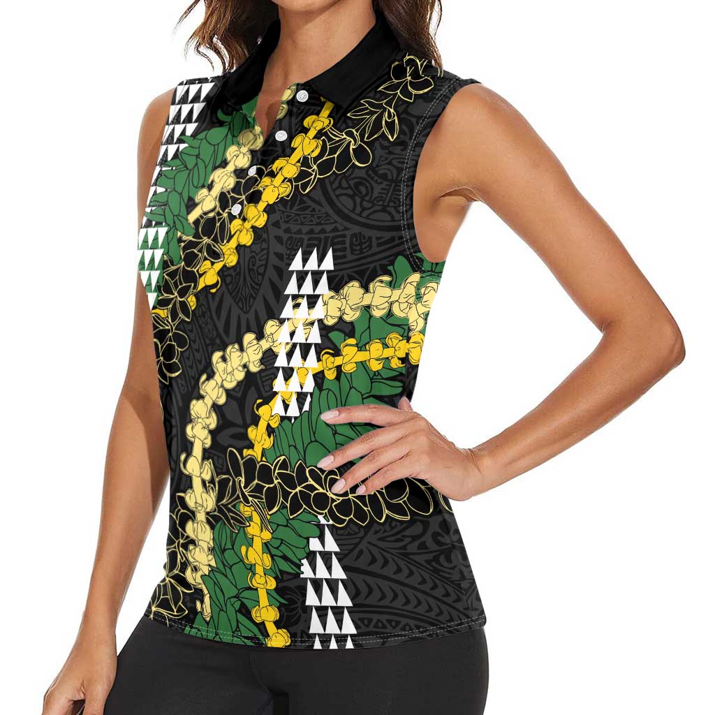 Hawaii Aloha Kakau Women Sleeveless Polo Shirt Puakenikeni and Maile Lei Twist LT7 - Polynesian Pride