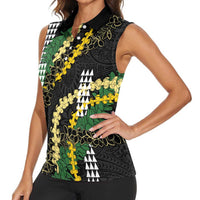 Hawaii Aloha Kakau Women Sleeveless Polo Shirt Puakenikeni and Maile Lei Twist LT7 - Polynesian Pride