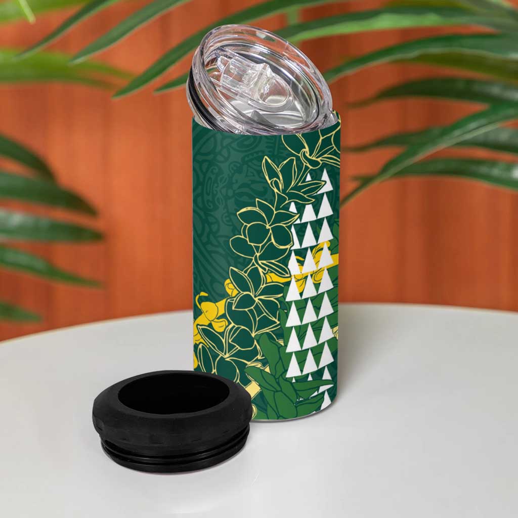 Hawaii Aloha Kakau 4 in 1 Can Cooler Tumbler Green Puakenikeni and Maile Lei Twist LT7 - Polynesian Pride