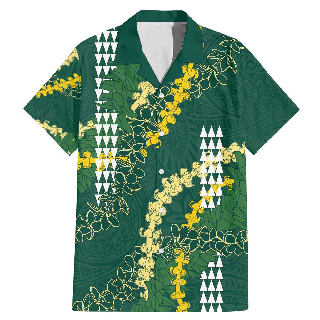 Hawaii Aloha Kakau Family Matching Mermaid Dress and Hawaiian Shirt Green Puakenikeni and Maile Lei Twist LT7 Dad's Shirt - Short Sleeve Green - Polynesian Pride