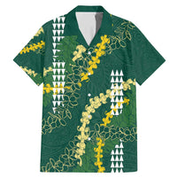 Hawaii Aloha Kakau Family Matching Mermaid Dress and Hawaiian Shirt Green Puakenikeni and Maile Lei Twist LT7 Dad's Shirt - Short Sleeve Green - Polynesian Pride