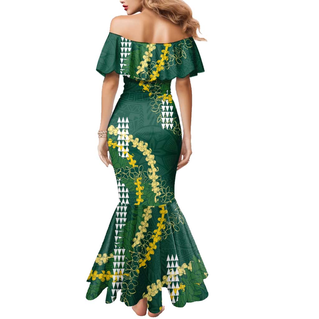Hawaii Aloha Kakau Family Matching Mermaid Dress and Hawaiian Shirt Green Puakenikeni and Maile Lei Twist LT7 - Polynesian Pride