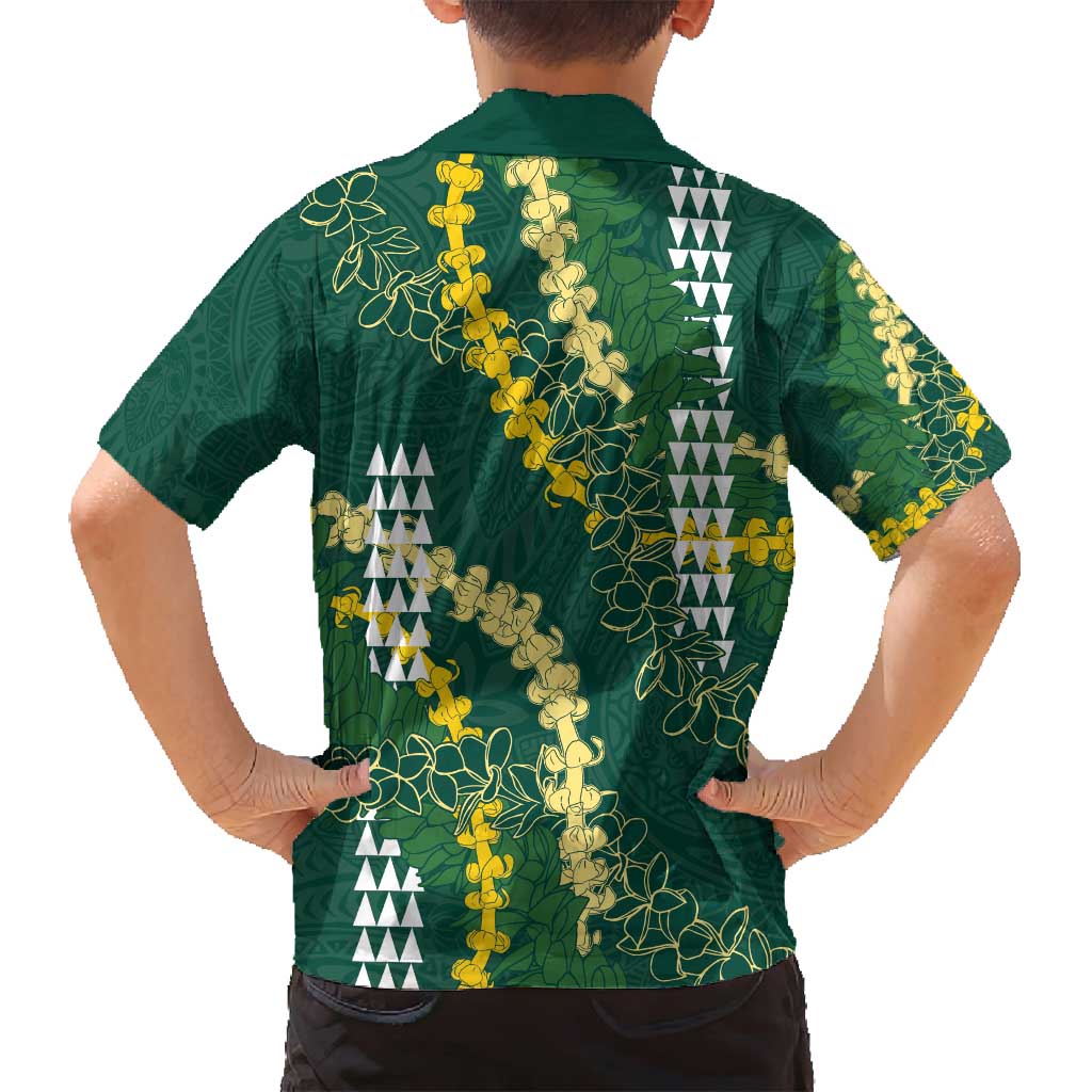 Hawaii Aloha Kakau Family Matching Puletasi and Hawaiian Shirt Green Puakenikeni and Maile Lei Twist LT7 - Polynesian Pride