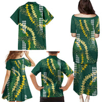 Hawaii Aloha Kakau Family Matching Puletasi and Hawaiian Shirt Green Puakenikeni and Maile Lei Twist LT7 - Polynesian Pride