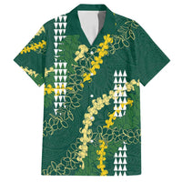 Hawaii Aloha Kakau Family Matching Puletasi and Hawaiian Shirt Green Puakenikeni and Maile Lei Twist LT7 Dad's Shirt - Short Sleeve Green - Polynesian Pride