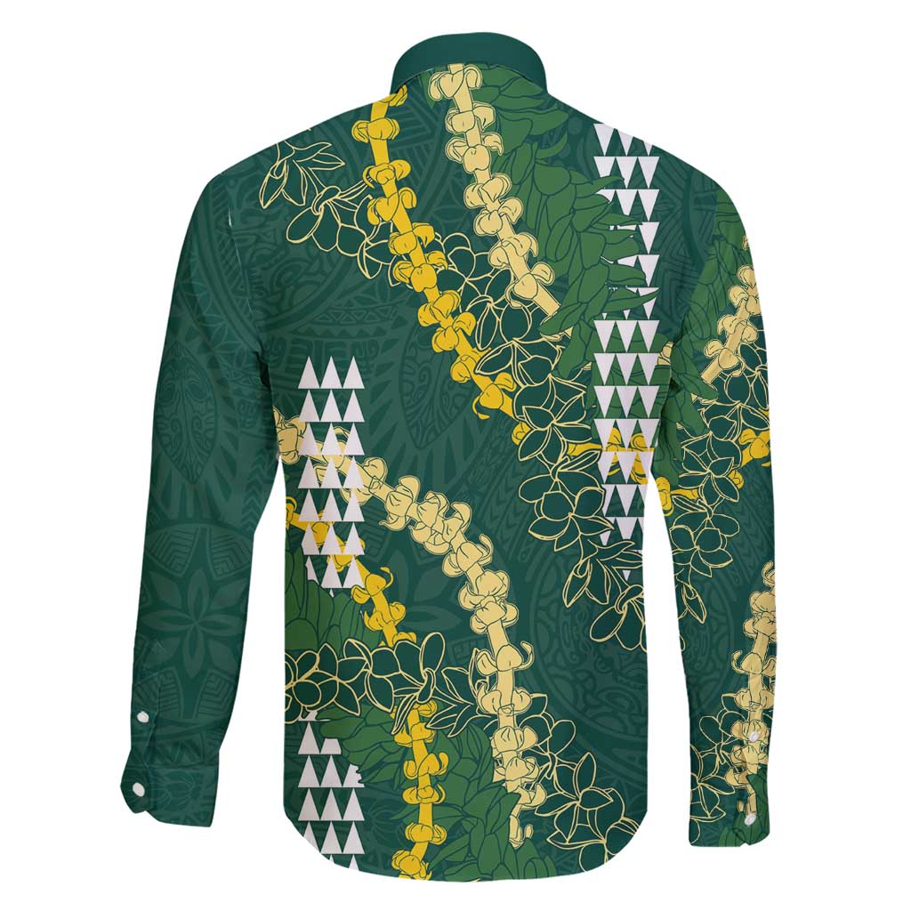 Hawaii Aloha Kakau Family Matching Short Sleeve Bodycon Dress and Hawaiian Shirt Green Puakenikeni and Maile Lei Twist LT7 - Polynesian Pride