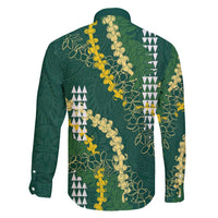 Hawaii Aloha Kakau Family Matching Short Sleeve Bodycon Dress and Hawaiian Shirt Green Puakenikeni and Maile Lei Twist LT7 - Polynesian Pride