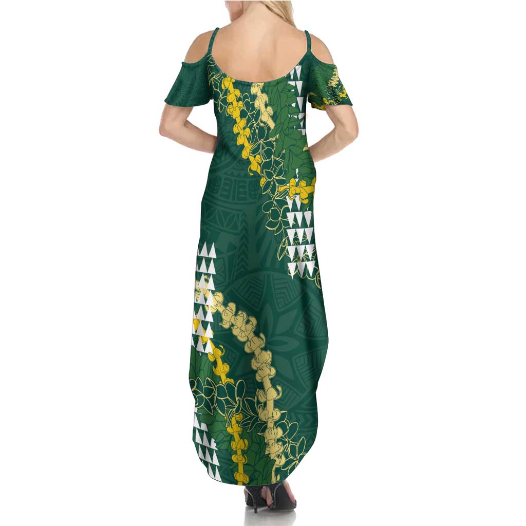Hawaii Aloha Kakau Family Matching Summer Maxi Dress and Hawaiian Shirt Green Puakenikeni and Maile Lei Twist LT7 - Polynesian Pride