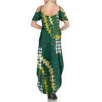 Hawaii Aloha Kakau Family Matching Summer Maxi Dress and Hawaiian Shirt Green Puakenikeni and Maile Lei Twist LT7 - Polynesian Pride