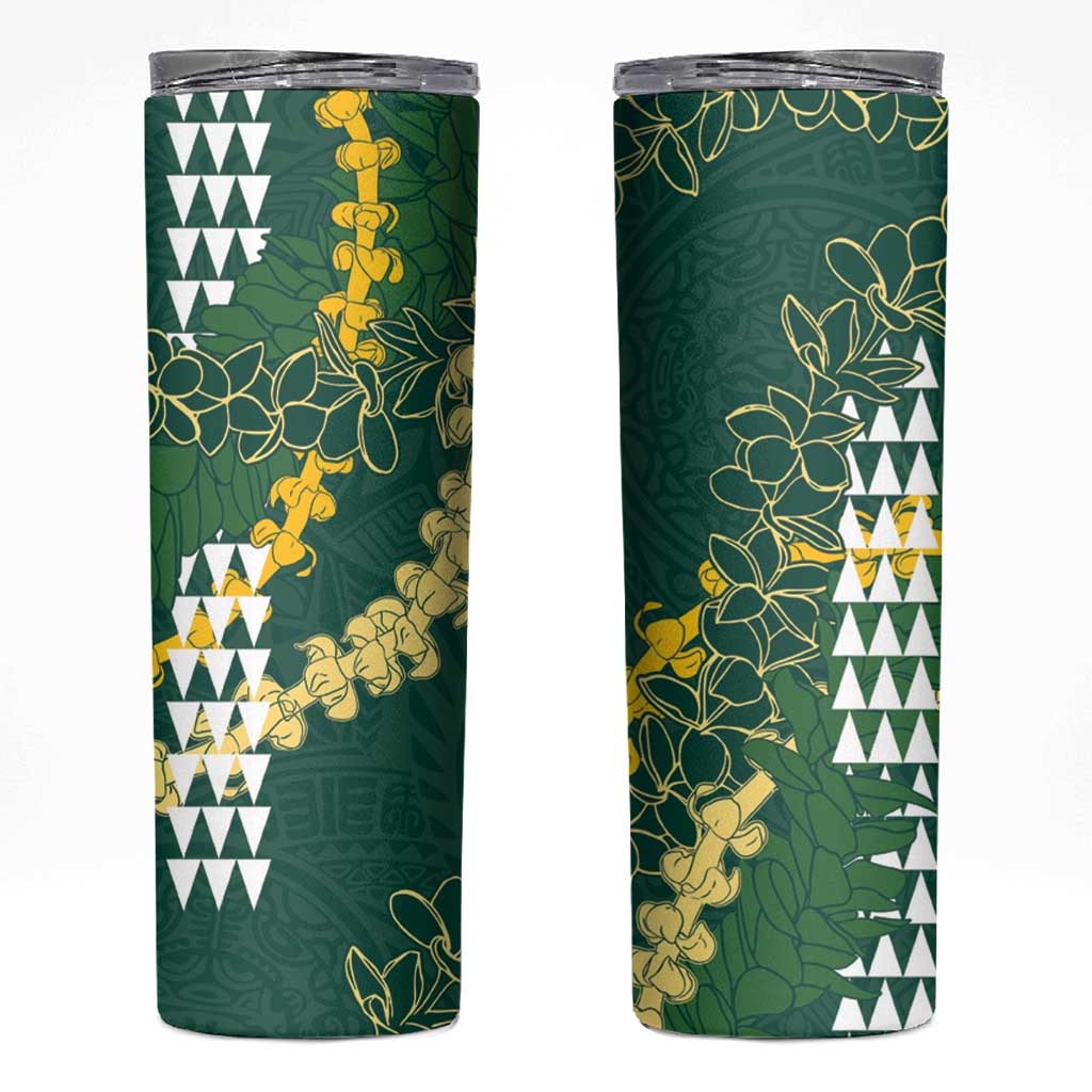 Hawaii Aloha Kakau Skinny Tumbler Green Puakenikeni and Maile Lei Twist LT7 Green - Polynesian Pride