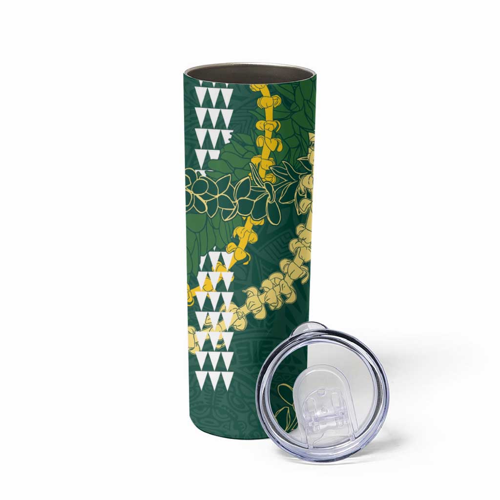 Hawaii Aloha Kakau Skinny Tumbler Green Puakenikeni and Maile Lei Twist LT7 - Polynesian Pride