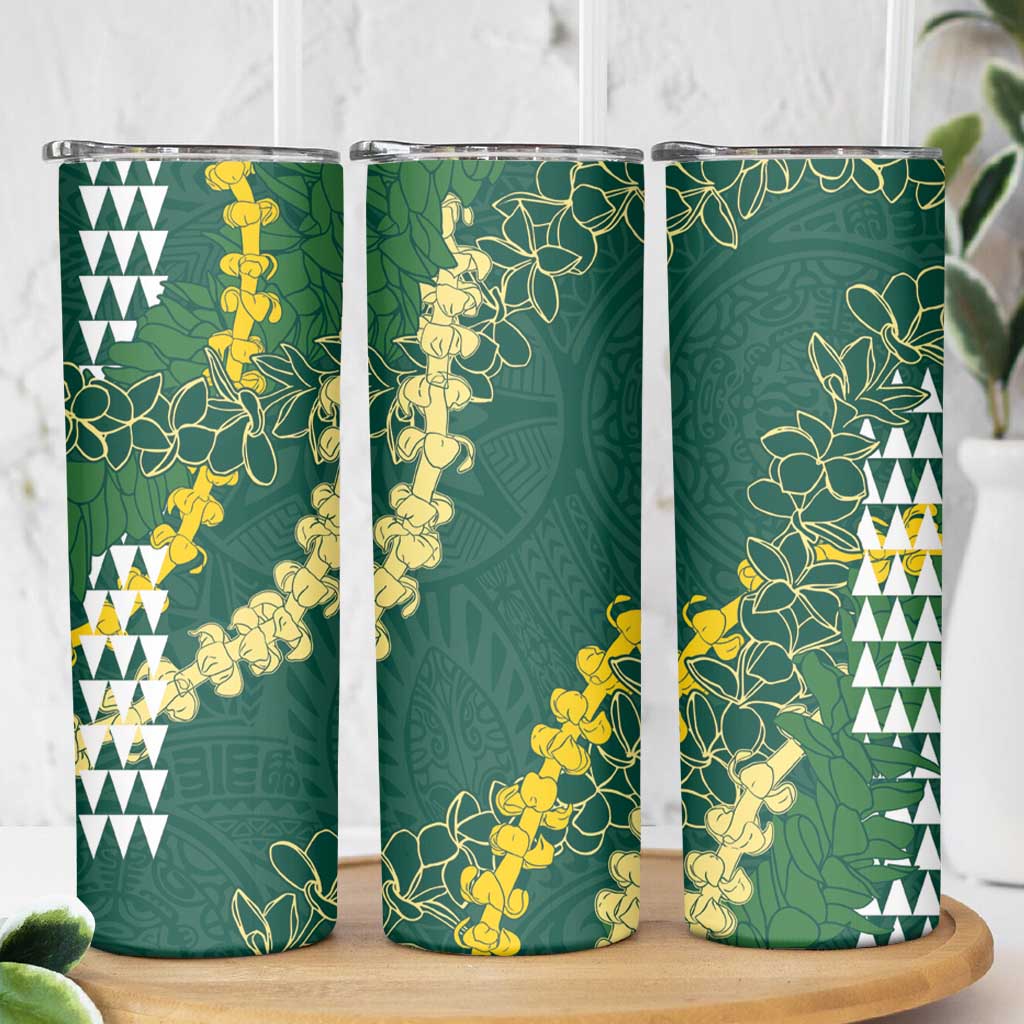 Hawaii Aloha Kakau Skinny Tumbler Green Puakenikeni and Maile Lei Twist LT7 - Polynesian Pride