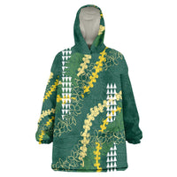 Hawaii Aloha Kakau Wearable Blanket Hoodie Green Puakenikeni and Maile Lei Twist LT7 One Size Green - Polynesian Pride