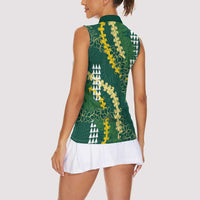 Hawaii Aloha Kakau Women Sleeveless Polo Shirt Green Puakenikeni and Maile Lei Twist LT7 - Polynesian Pride