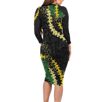 Hawaii Puakenikeni - Maile Lei Family Matching Long Sleeve Bodycon Dress and Hawaiian Shirt Obsidian Black LT7 - Polynesian Pride