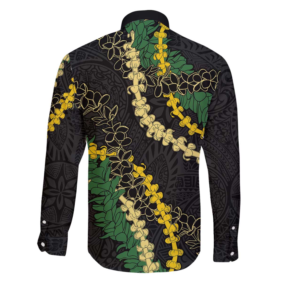 Hawaii Puakenikeni - Maile Lei Family Matching Off The Shoulder Long Sleeve Dress and Hawaiian Shirt Obsidian Black LT7 - Polynesian Pride