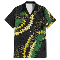Hawaii Puakenikeni - Maile Lei Family Matching Off Shoulder Short Dress and Hawaiian Shirt Obsidian Black LT7 Dad's Shirt - Short Sleeve Black - Polynesian Pride